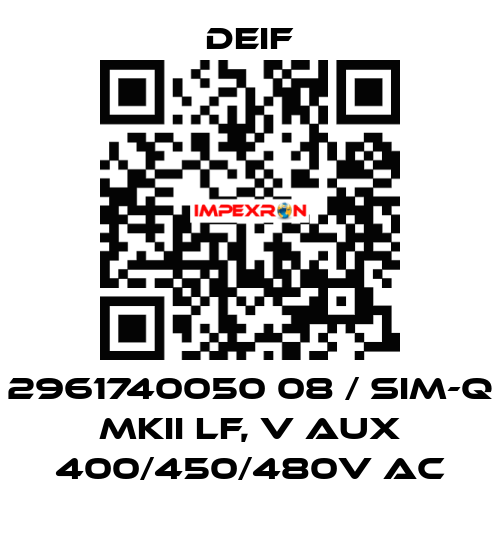 2961740050 08 / SIM-Q MKII LF, V aux 400/450/480V AC Deif