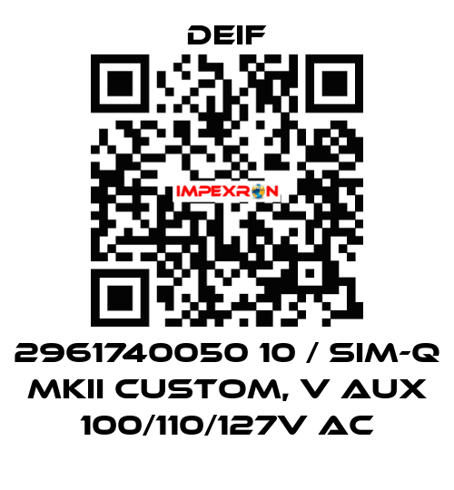 2961740050 10 / SIM-Q MKII CUSTOM, V aux 100/110/127V AC Deif