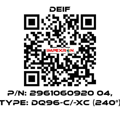 P/N: 2961060920 04, Type: DQ96-c/-xc (240°) Deif