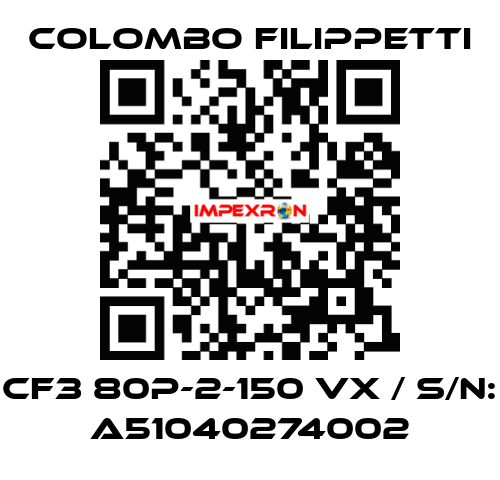 CF3 80P-2-150 VX / S/N: A51040274002 Colombo Filippetti
