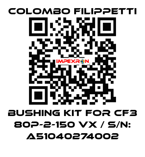BUSHING KIT FOR CF3 80P-2-150 VX / S/N: A51040274002 Colombo Filippetti