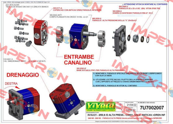 Oil seal kit for 7U7002007 0 Vivoil Oleodinamica Vivolo