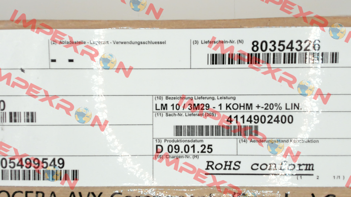 LM10/3M29 \ 1K0M Colvern