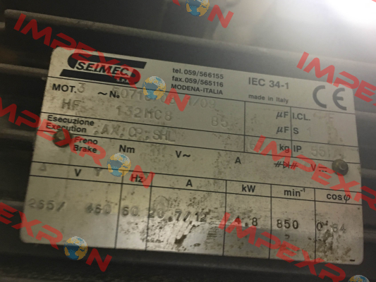 HF132MC8B5 obsolete, replacement HB 132MC 8 230.400-50 B5 Seimec (Rossi)